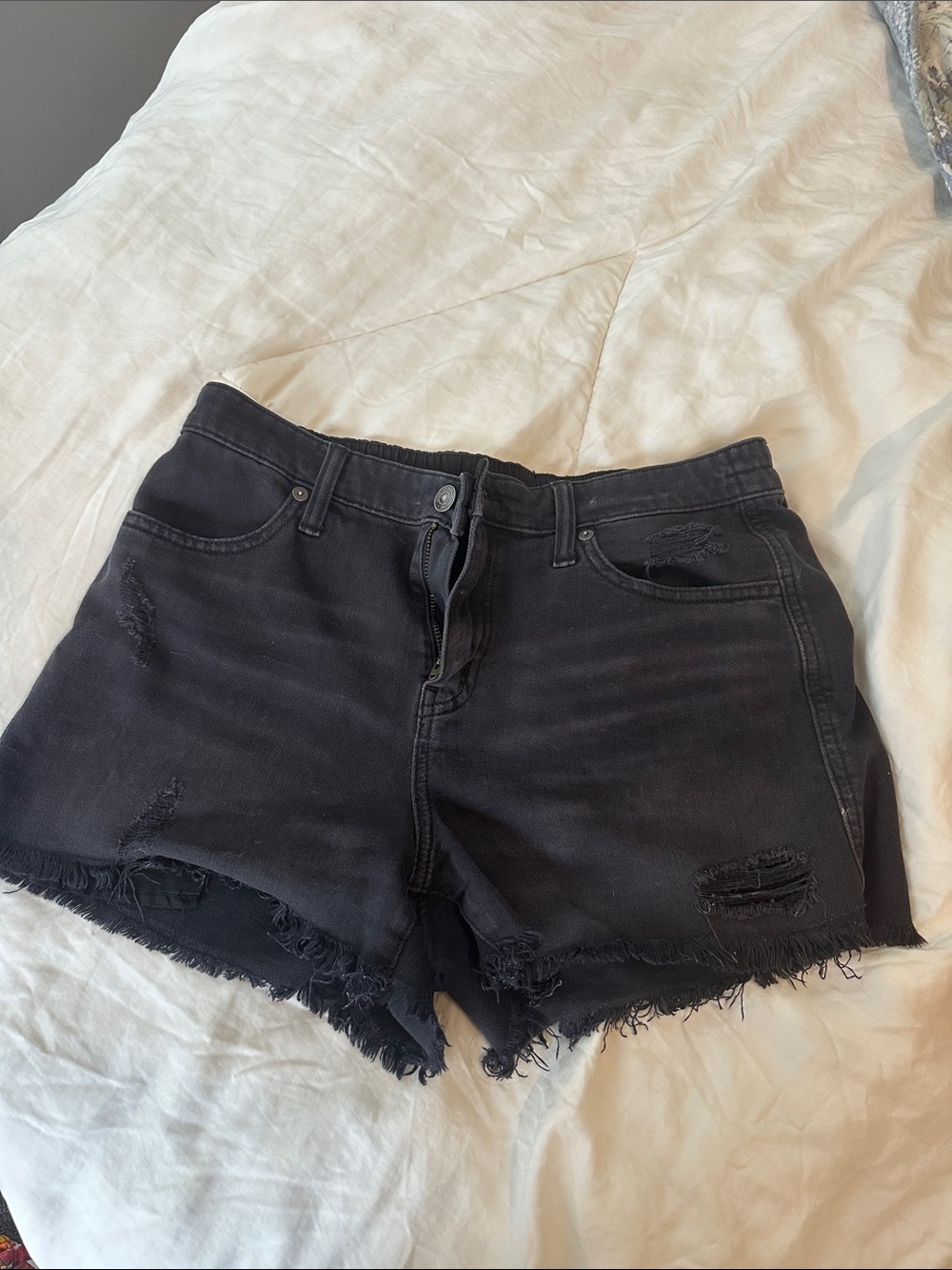 aerie Black Frayed High-Rise Distressed Jean Shorts